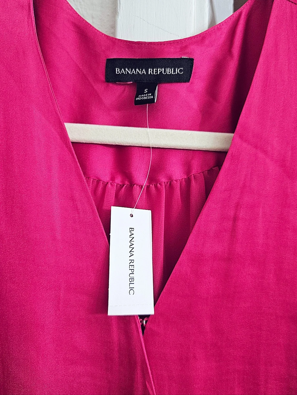 Banana Republic Fushia Pink Satin Balloon Sleeve Tie Waist Wrap Top Small